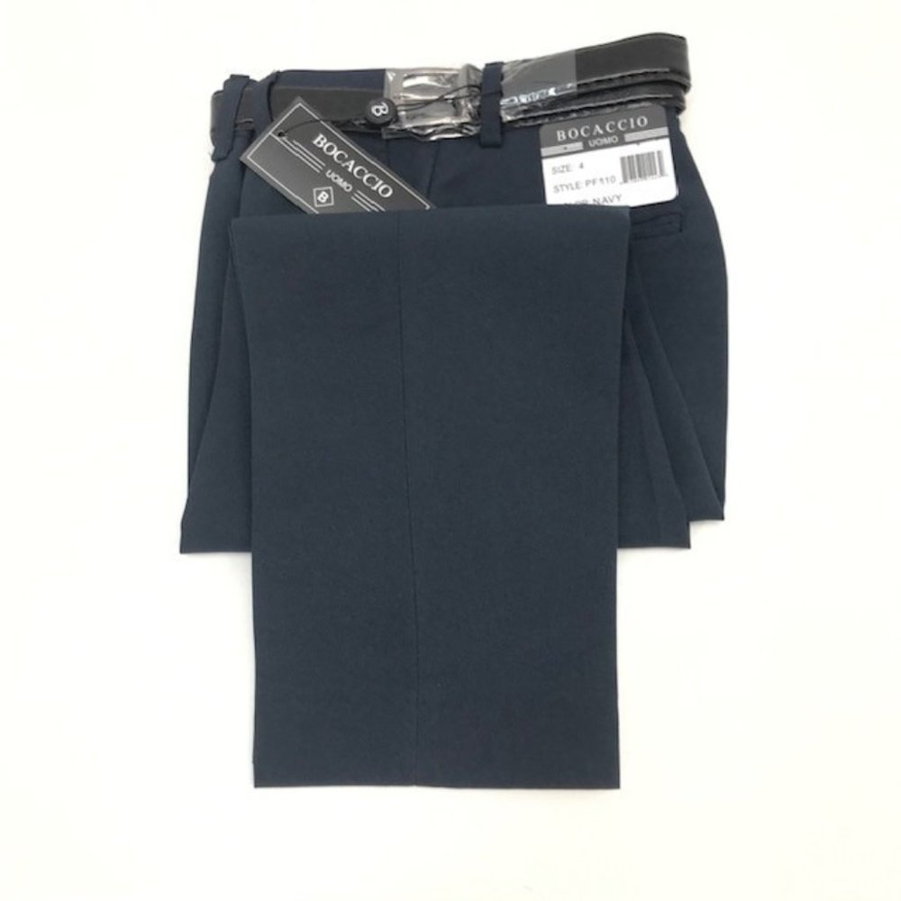 Bocaccio Uomo Boys Navy Blue Dress Pants with Belt Flat Front Hemmed Sizes 4 -18